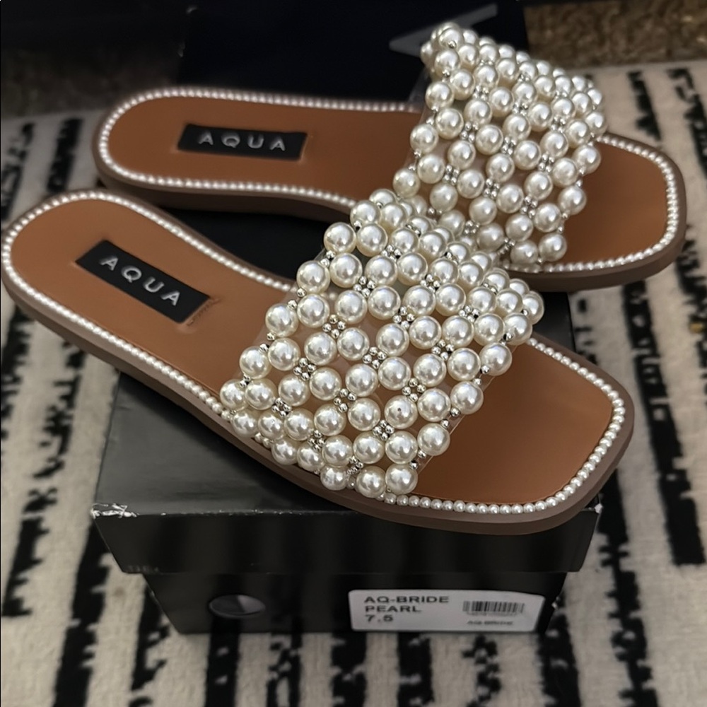 Aqua Women's Pearl Embellished Slide Sandals - Cream